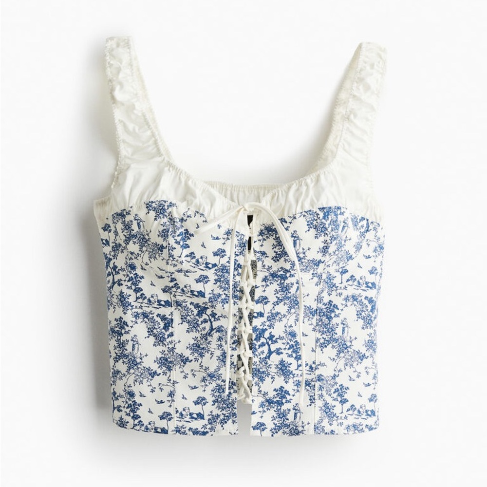 H&M Lacing-Detail Cotton Bustier Top, L